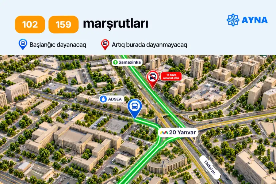 Bakıda daha dörd avtobus marşrutunun dayanacağı dəyişdirilir